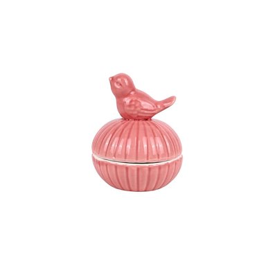 SAN VALENTIN - JOYERO DE PORCELANA CON RELIEVES Y AVE ROSADO