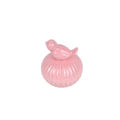 SAN VALENTIN - JOYERO DE PORCELANA CON RELIEVES Y AVE  ROSADO