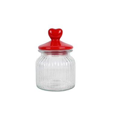 SAN VALENTIN - CANISTER ENVASE DE VIDRIO CON TAPA DE PORCELANA ROJA - 650ML