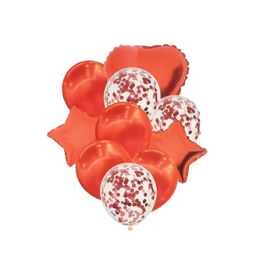 SAN VALENTIN - GLOBOS DE LATEX Y METALICOS -SET DE 10PZS -COLOR ROJO