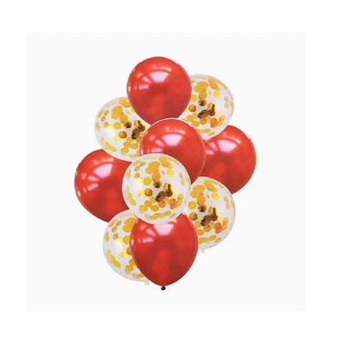 SAN VALENTIN - BOUQUET DE 10 GLOBOS – ROJO Y CONFETTI