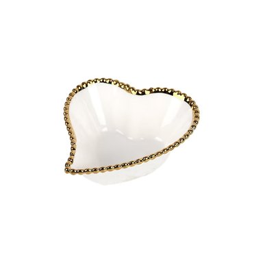 SAN VALENTIN - BOWL DE PORCELANA DISEÑO CORAZÓN CON BORDE DORADO - COLOR BLANCO