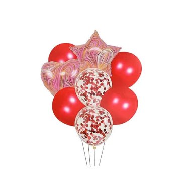 SAN VALENTIN - BOUQUET SET 08PZS DE GLOBOS MIX FORMAS Y TONOS DE COLOR ROJO