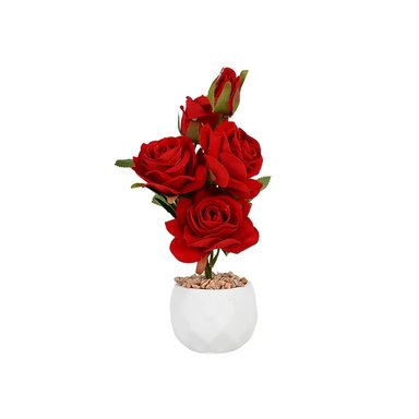 SAN VALENTIN - MACETERO LISO BLANCO CON ROSAS ROJAS