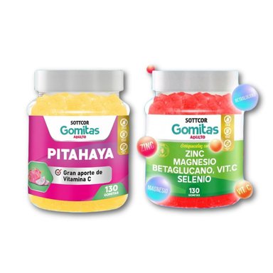 PITAHAYA + ZINC MAGNESIO PARA ADULTOS 130 GOMITAS - SOTTCOR