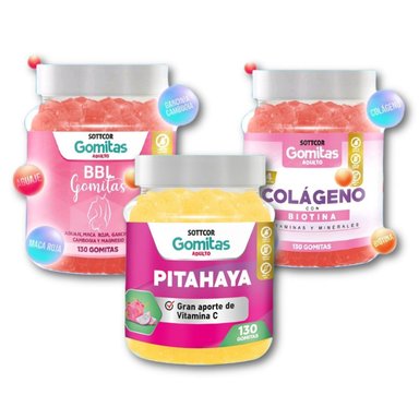 PITAHAYA + BBL AGUAJE + COLÁGENO PARA ADULTOS 130 GOMITAS - SOTTCOR