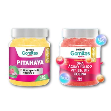 PITAHAYA + DHA ÁCIDO FÓLICO PARA ADULTOS 130 GOMITAS - SOTTCOR