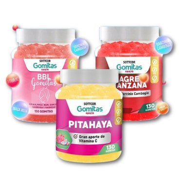 PITAHAYA + VINAGRE DE MANZANA + BBL AGUAJE PARA ADULTOS 130 GOMITAS - SOTTCOR