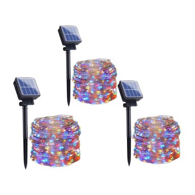 PACK 3 LUCES NAVIDEÑAS CON PANEL SOLAR MULTICOLOR 10 MTRS