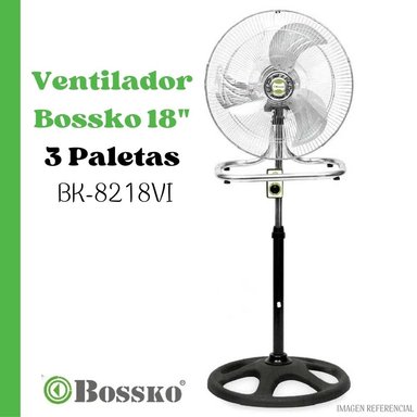 VENTILADOR BOSSKO 3 ASPAS DE 18' 200 WATTS BK-8218VI – PLATEADO