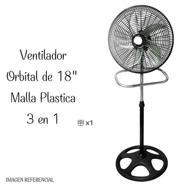 VENTILADOR DE PIE MJK90HHI ORBITAL 18" 5 ASPAS MALLA PLASTICA C/BRAZO 3 EN 1