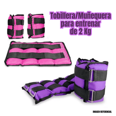 PESAS MUÑEQUERAS TOBILLERAS PESO DE 2KG - ROSADO/MORADO