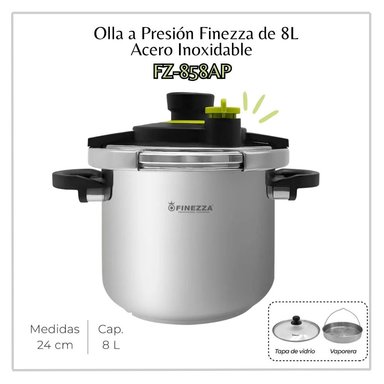 OLLA A PRESIÓN ACERO INOXIDABLE FINEZZA DE 8LT. FZ-858AP-INV