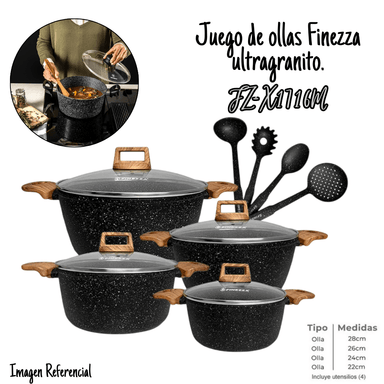 JUEGO DE OLLAS FINEZZA ANTIADHERENTE DE 12 PZS ULTRA GRANITO FZ-X1716M