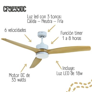 VENTILADOR TECHO AIRCOOLER IMACO CF5235DC 35W 52 CON LUZ Y CONTROL REMOTO - 2