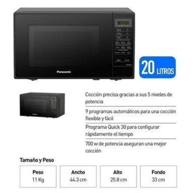 MICROONDAS PANASONIC DE 20L NN-SB25JB - 3