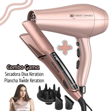 COMBO GAMA PLANCHA KERATION DIGITAL X-WIDE + SECADORA GAMA KERATION THERAPY 3D