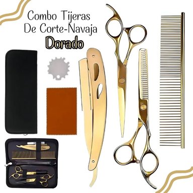 JUEGO DE TIJERAS + NAVAJA DORADO - LFJ5