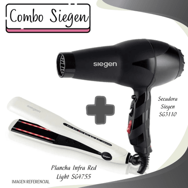 COMBO SIEGEN PLANCHA ALISADORA INFRA RED SG4755+SECADORA SIEGEN SG3110