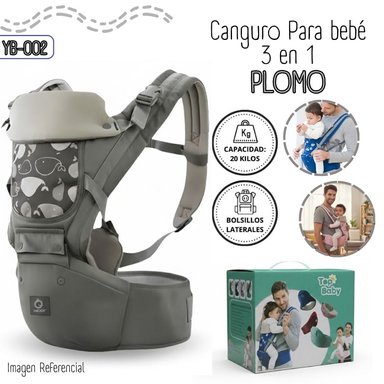 CANGURO ERGONOMICO 3 EN 1 PARA BEBÉS - PLOMO  YB-002