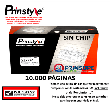 TÓNER PRINSTYLE NEGRO 89X CF289X SIN CHIP 10.000 PÁG ISO RENDIMIENTO 19752