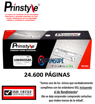 TÓNER PRINSTYLE 106R03585 NEGRO 24.600 PÁG P/XEROX. ISO RENDIMIENTO 19752