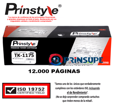 TÓNER PRINSTYLE TK1175 NEGRO TK-1175 12.000 PÁG ISO RENDIMIENTO 19752