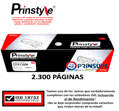 TÓNER PRINSTYLE 204X CF513X MAGENTA 2.300PÁG ISO RENDIMIENTO 19752