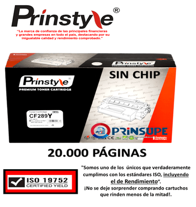 TÓNER PRINSTYLE NEGRO 89Y CF289Y 20.000 PÁG SIN CHIP ISO RENDIMIENTO 19752