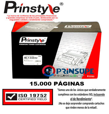 TÓNER PRINSTYLE D203U NEGRO MLT COMPATIBLE CON SAMSUNG 15.000PÁG ISO RENDIMIENTO 19752