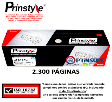 TÓNER PRINSTYLE 204X NEGRO CF511X CYAN 2.300PÁG ISO RENDIMIENTO 19752