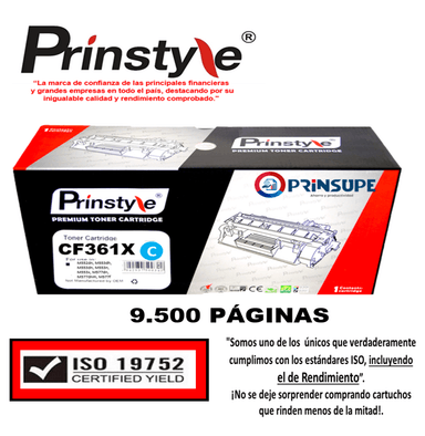 TÓNER PRINSTYLE 508X CELESTE CF361X 508A 9.500 CYAN PÁG ISO 19752