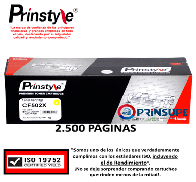 TÓNER PRINSTYLE 202X NEGRO CF502X YELLOW 2.500 PÁGISO RENDIMIENTO 19752