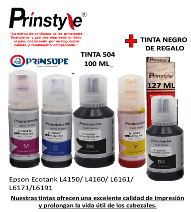 TINTA PRINSTYLE 504 ROJO KIT X4 COMPATIBLE CON EPSON 100ML +1 REGALO COMP