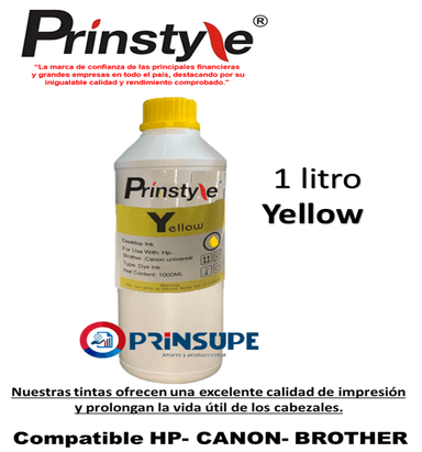 TINTAS PRINSTYLE AMARILLO 1 LITRO UV YELLOW COMPATIBLE HP-CANON-BROTHER
