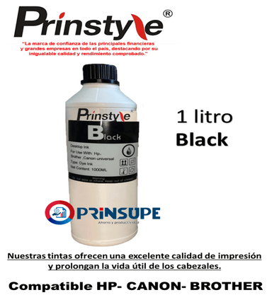 TINTAS PRINSTYLE NEGRO 1 LITRO UV BLACK COMPATIBLE HP-CANON-BROTHER