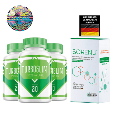 SUPLEMENTOS ULTRA CARE PACK 3 FRASCOS DE CAPSULAS TURBULISM + 1 CAJA SORENU CITRATO DE MAGNESIO