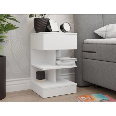 MESA NOCHE ALIMUEBLESJYL NIZA CON 1 CAJÓN Y DIVISIONES BLANCO