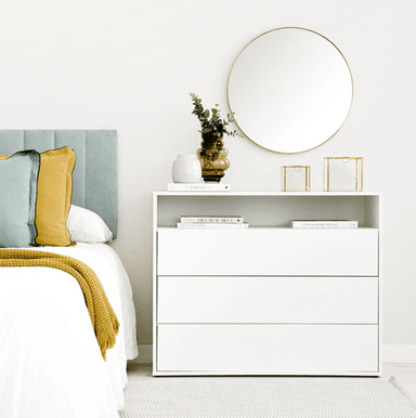 CÓMODA IRIS COLOR BLANCO CON 3 CAJONES 1 ESTANTE SUPERIOR