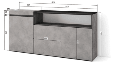 APARADOR ALIMUEBLESJYL RIO CEMENTO Y NEGRO 3 PUERTAS PARA SALÓN COMEDOR 84X180 - 4