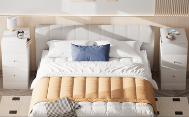 COMBO VELADOR ALIMUEBLESJYL MESITAS NOCHE MODERNO ROMMY CON ESTANTE 2 CAJONES BLANCO