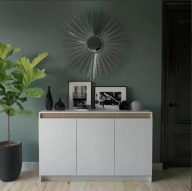 APARADOR NÓRDICO 3 PUERTAS COLOR BLANCO Y ROBLE 135X85CM, MELAMINA,