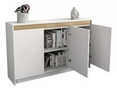 APARADOR NÓRDICO 3 PUERTAS COLOR BLANCO Y ROBLE 135X85CM, MELAMINA, - 2