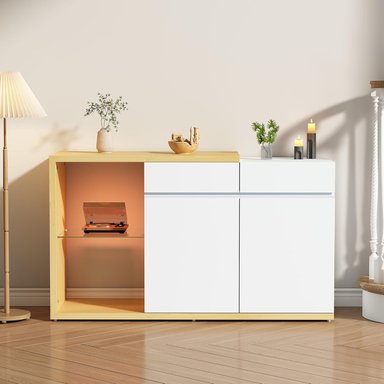 APARADOR TUWOL 2 PUERTAS 2 CAJONES BLANCO ROBLE 120X70CM LUCES LED - 1