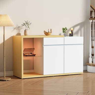 APARADOR TUWOL 2 PUERTAS 2 CAJONES BLANCO ROBLE 120X70CM LUCES LED - 2