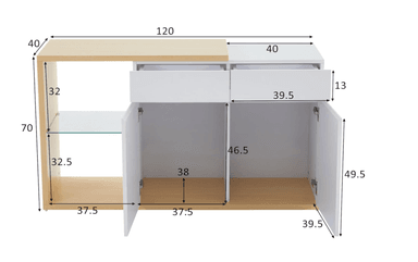 APARADOR TUWOL 2 PUERTAS 2 CAJONES BLANCO ROBLE 120X70CM LUCES LED - 6