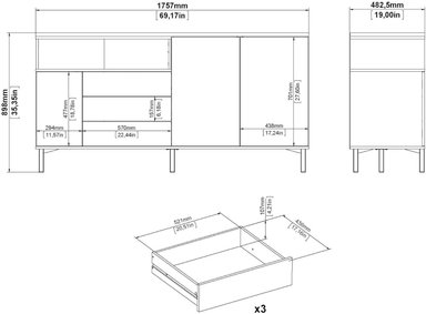 APARADOR MAGIC 3 PUERTAS 3 CAJONES MODERNA SALÓN BLANCO ROBLE 176X90CM - 6