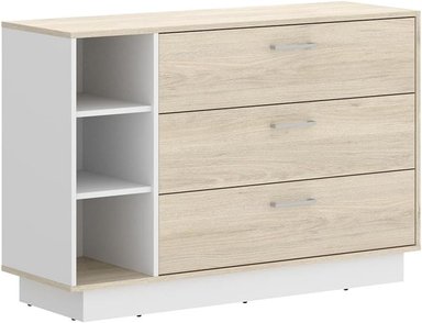 CÓMODA MIRAL 3 CAJONES 3 ESTANTE BLANCO Y ROBLE 118X80CM