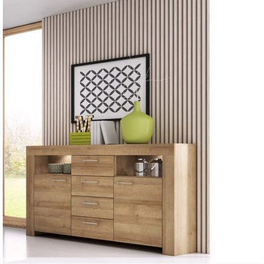 CÓMODA ELSA CON 4 CAJONES 2 PUERTAS COLOR ROBLE 96X155CM