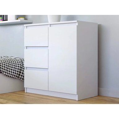 CÓMODA MARCIA CON 3 CAJONES 1 PUERTAS COLOR BLANCO 75X80CM